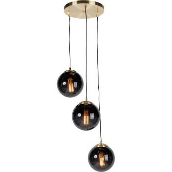 Lámpara colgante Art Deco de vidrio negro para dormitorio con 3 esferas