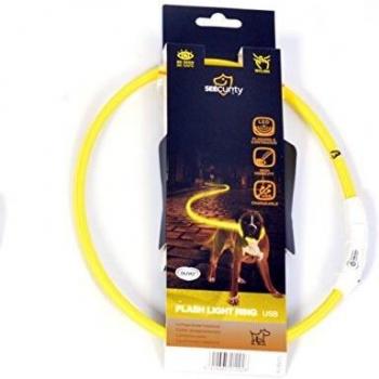 Collar LED Nylon Redondo Amarillo con Luz Flash USB - 35 cm para Mascotas