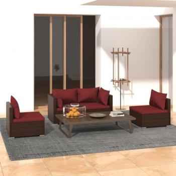 4 Piece Brown Poly Rattan Garden Lounge Set with Cushions