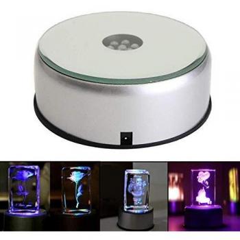 CAVEEN LED Base Giratoria Eléctrica, 10cm, Iluminación LED de Colores con Cable USB Plataforma Rotatoria Plato Giratorio para Figuras Adornos Joyas - Plateado