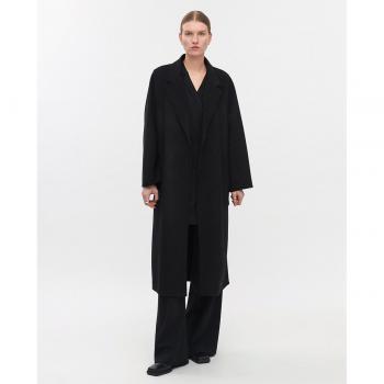 Ivy Oak - Women's Black Double-Faced Belted Midi Coat, Loose Fit, Size L