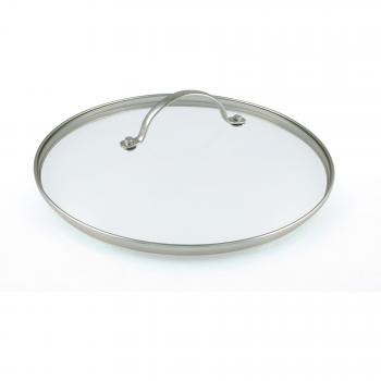 Greenpan CW0002555 - Tapa de vidrio templado con bordes de acero inoxidable y asa de metal