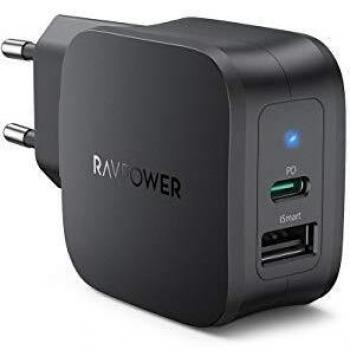 RAVPower Cargador USB C de pared PD de 30 W, cargador rápido con 2 puertos USB, adaptador de carga, compatible con iPhone 12/12 PRO/12 PRO Max, Galaxy S9 S8, iPad Pro y otros