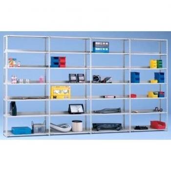 Estante de Oficina Atornillado Unilateral 2900x750x300mm, Color Gris Claro RAL 7035, 9 Estantes, Capacidad de Carga 60 kg
