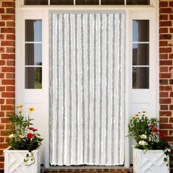 Cortina antimoscas chenille gris claro y blanco 100x220 cm para tienda de campaña