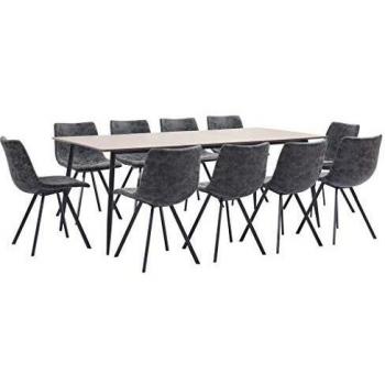 vidaXL Juego de Comedor 11 Piezas Cuero Sintético Mobiliario Decoración Interior Casa Hogar Robusto Duradero Resistente Funcional Práctico Útil Negro