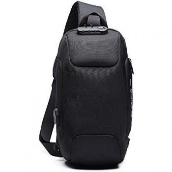 FANDARE Nuevo Bolsa de Pecho Antirrobo Bolsa Deportiva de Hombro Hombre Bolsa de Honda Mochila con Cerradura de contraseña/USB,para Acampada,Viaje,Ciclismo,Senderismo Impermeable Poliéster Negro