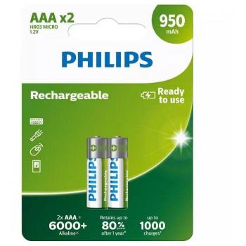 Pack de 2 Pilas AAA Recargables Philips R03B2A95/10 1.2V