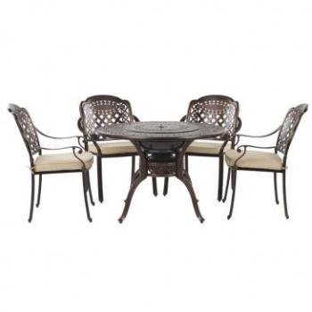 Conjunto de comedor 4 personas en aluminio marrón con mesa y parrilla incorporada estilo vintage Manfria