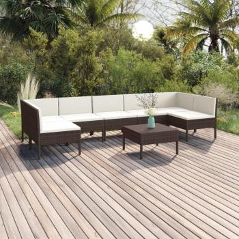 8-Piece Brown Poly Rattan Garden Lounge Set with Cushions