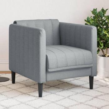 Sillón de Tela Gris Claro - Sillón de tela gris claro, diseño moderno, tapizado en tela suave, estructura resistente, patas de madera, cómodo y elegante para cualquier espacio