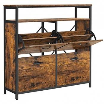 VASAGLE Perchero de Pared Vintage con Ganchos, Estante de Pared, Estante de Almacenamiento, Estante de Pared con Barra Colgante, 5 Ganchos, para Entrada, Dormitorio