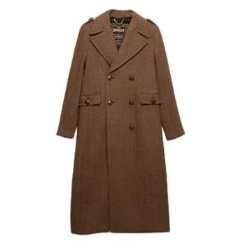 Abrigo cruzado de lana mixta marrón para mujer Superdry L