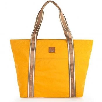 Bolso de playa SKPAT Nimes amarillo con diseño tropical y asas de cuerda