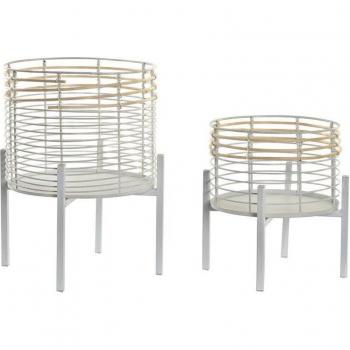 Macetero set 2 metal ratán 25x25x32 blanco