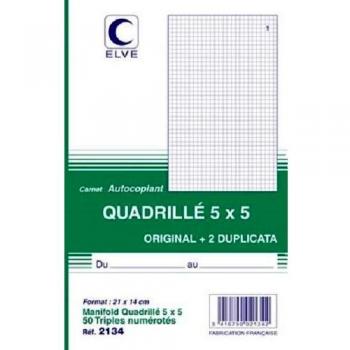 Cuaderno Autocopiable Cuadriculado 5x5 A5 - 50 Hojas Triplicadas - ELVE