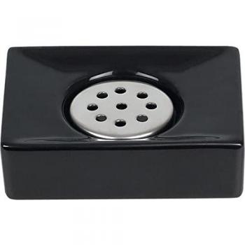 Spirella 3,5 x 11,0 x 8,0 cm, Negro colección Quadro, Bandeja para Pastilla de jabón, Gres