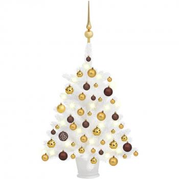 Árbol de Navidad artificial preiluminado con LEDs y bolas PVC blanco 65 cm