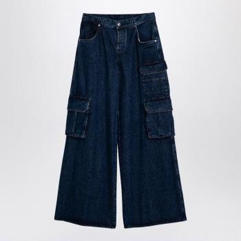 Off-White Women's Blue Wide Cargo Denim Jeans with Pockets | Size 27