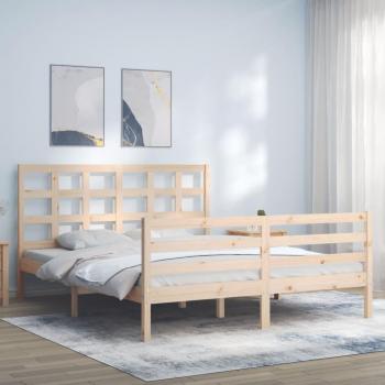 Estructura de cama de matrimonio con cabecero de madera maciza vidaXL Marrón