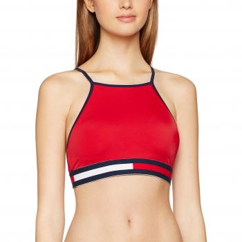 Tommy Hilfiger Hanalei High-NK Tape Top, Parte de Arriba de Bikini, Rojo