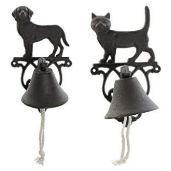 Campana Decorativa para Mascotas DKD Home Decor - Diseño de Perro y Gato en Hierro Fundido, Color Marrón, 14 x 15 x 24 cm (2 Unidades)