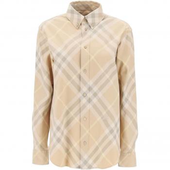 Burberry Women's Check Motif Cotton Shirt in Beige | Size 6 | 8083594B8686