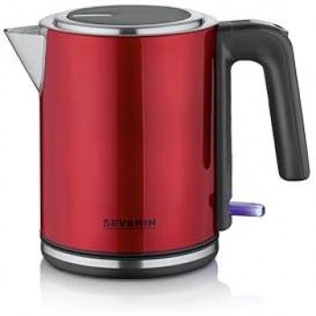 Hervidor eléctrico compacto Severin WK 3427, 2.400 W, 1 L, acero inoxidable y rojo, con indicador de nivel de agua y filtro antical