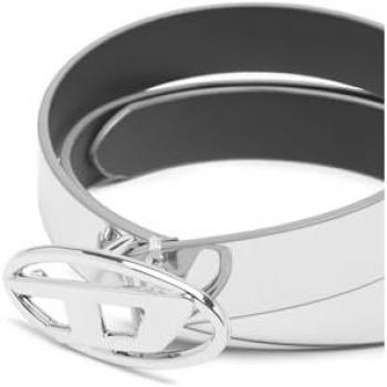 Diesel Oval D Logo Women's Metallic Silver Leather Belt, Size 85 CM