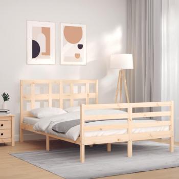 Cama de matrimonio con cabecero doble pequeño en madera maciza Vidaxl Marrón