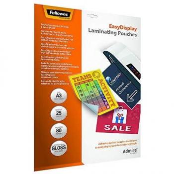 Pack de 25 fundas de plastificación adhesivas reposicionables A3, 80 micrones, Fellowes Admire