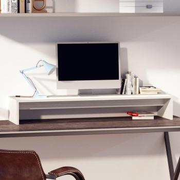 vidaXL Monitor Stand - White, 100x27x15 cm, Solid Wood Pine