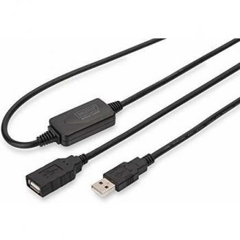 Digitus DA-73100-1 - Cable USB 2.0 Amplificado, Macho a Hembra, 10m, Negro