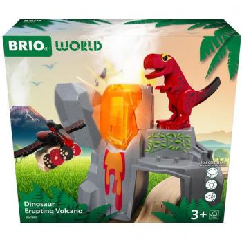 BRIO Mundo - Volcán Dinosaurio en Erupción con Función de Eruptión | Set de Tren para Niños a Partir de 3 Años