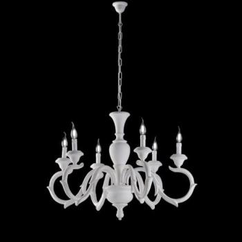 Araña de Madera Shabby Chic Blanca de 6 Luces E14 91x h65 cm
