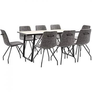 vidaXL Juego de Comedor 9 Piezas de Cuero Sintético Mobiliario Interior Casa Hogar Robusto Duradero Resistente Funcional Práctico Útil Marrón Oscuro