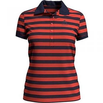 Poloshirt Odlo para Mujer CONCORD, Coral Caliente - Azul Profundo - Rayas, Talla S