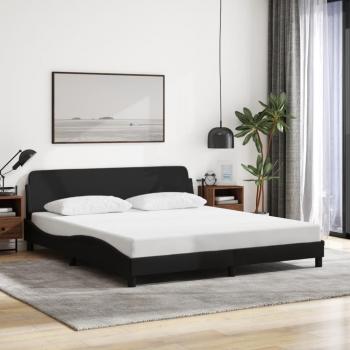 Cama de sol sin colchón negro 160x200 cm en tela con estructura de cama y cabecero de tela negra