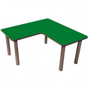 Mobeduc 600558H213 - Mesa infantil en L, 90 x 90 cm, talla 3, madera, color haya y verde oscuro