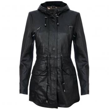 Infinity Leather Women's Black Hooded Multi-Pocket Trench Coat 3XL