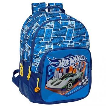 Mochila escolar doble adaptable carro Hot Wheels Sonny, 32x42x15 cm, color azul marino, cómoda y versátil, ideal para niños de diferentes edades, calidad y resistencia