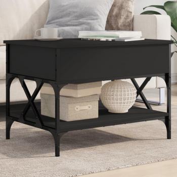 Mesa de centro vidaXL madera de ingeniería y metal negro 70x50x50 cm, estilo moderno, color Roble Sonoma y Roble ahumado, ideal para salón o comedor, uso auxiliar como mesa de café