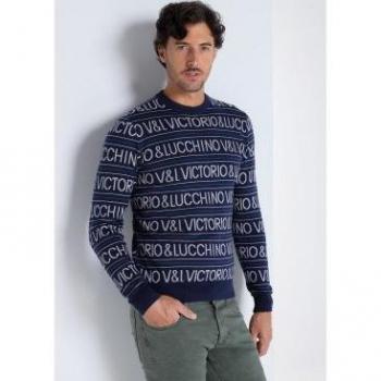 Jersey de punto azul marino con cuello redondo y diseño V&L de Victorio & Lucchino