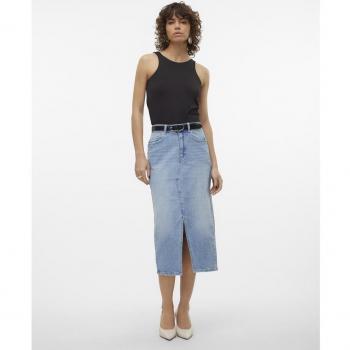Vero Moda Women's Light Blue Denim Midi Skirt with Front Split