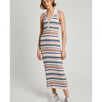 Vestido de punto canalé Pepe Jeans Mujer Iris Azul con estampado de rayas