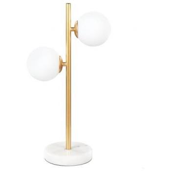 Lámpara de mesa moderna Medina con doble luz, pantalla redonda de vidrio dorado y estructura de hierro