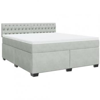 Cama box spring con colchón de muelles terciopelo gris claro 180x200 cm