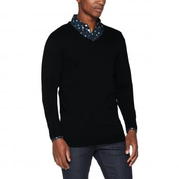 SELECTED HOMME Shdtower Cot/Silk V-Neck Noos, Suéter para Hombre, Negro