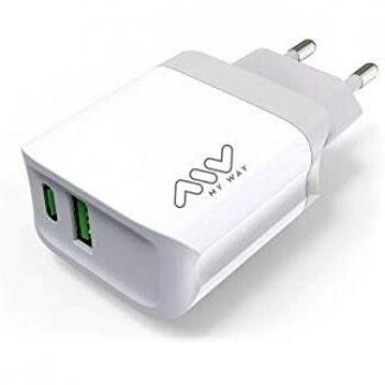 myway Transformador 1 USB QC 3.0 18W+1 Tipo C PD 20W Blanco