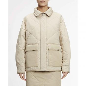 Calvin Klein Women's Wrinkled Nylon Puffer Jacket - Beige, Size S